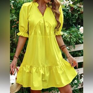 SHEIN Notch Neck Ruffle Hem Dress Yellow